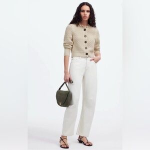 Madewell Scalloped Merino Wool Knit Cardigan Cream S Academia Luxury Boho Crop